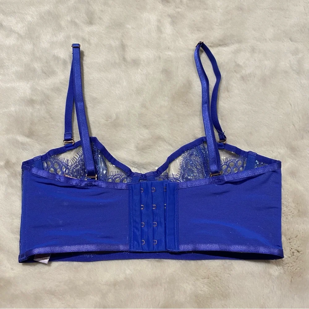 (XS) Savage x Fenty Lace & Vinyl Bustier Bra Extra Small Clear Metallic Blue - Picture 6 of 14